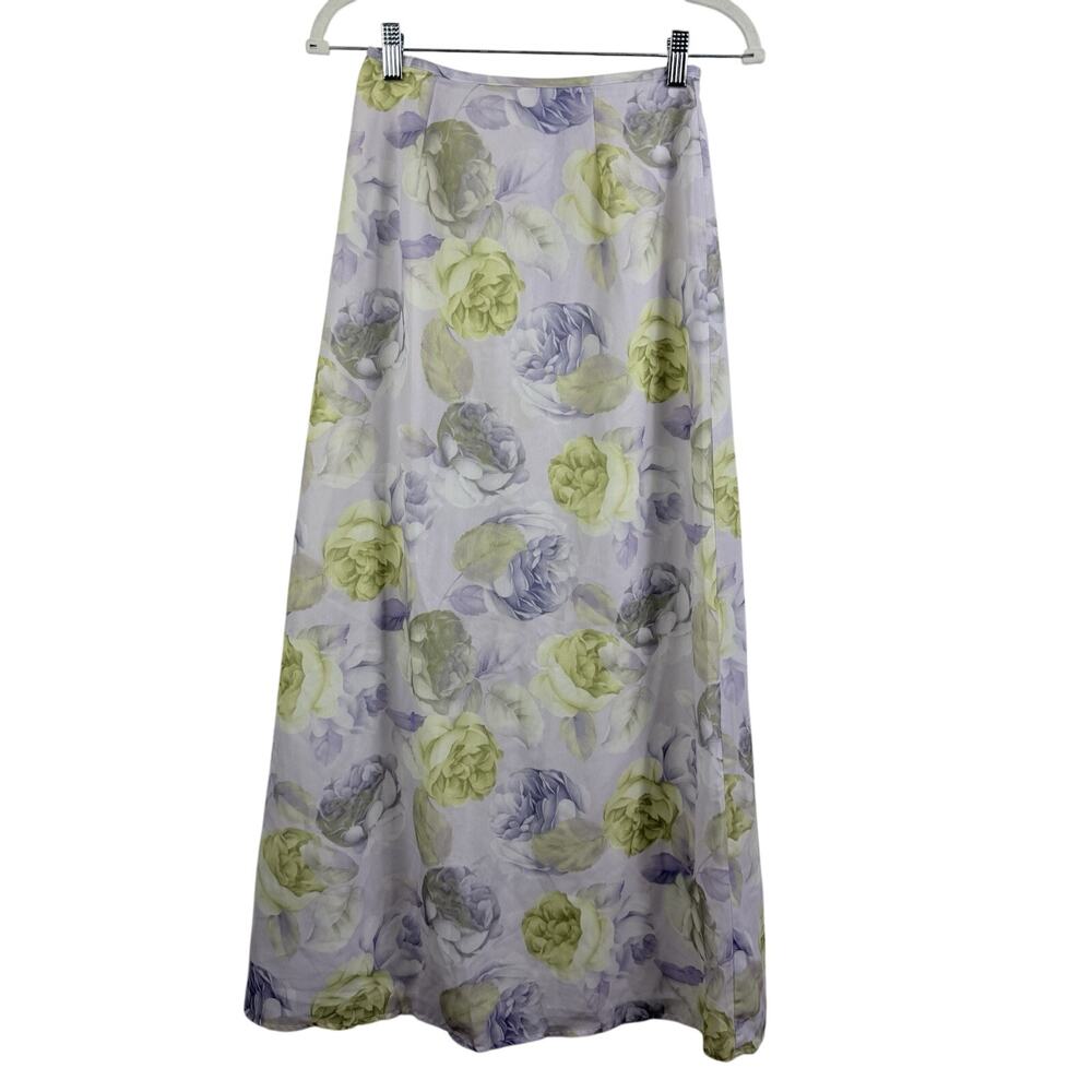 Vintage 90s Y2K XOXO Purple Floral Maxi Skirt Size 3/4 A-Line Fairy Bloomcore